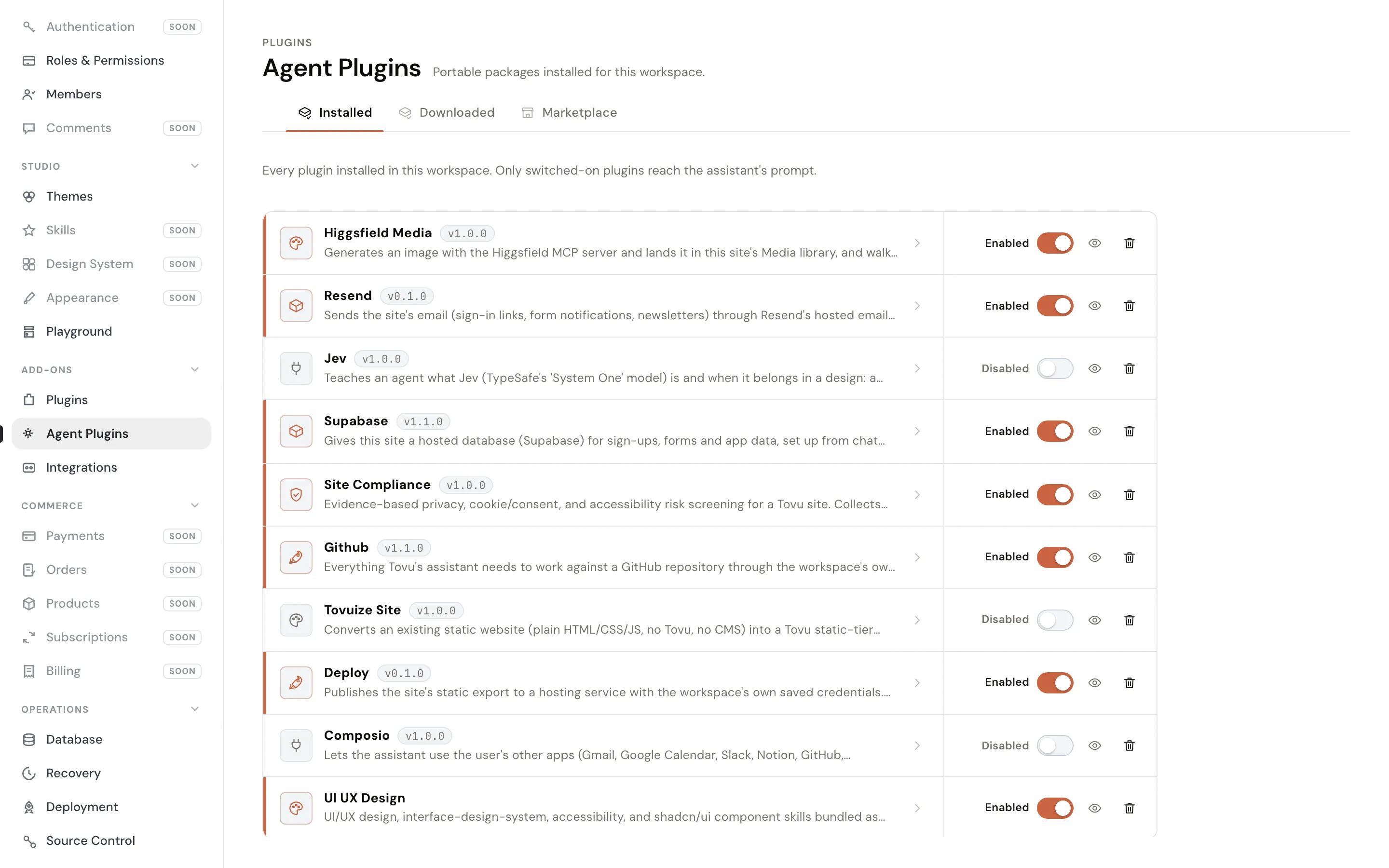 Admin — Agent plugins