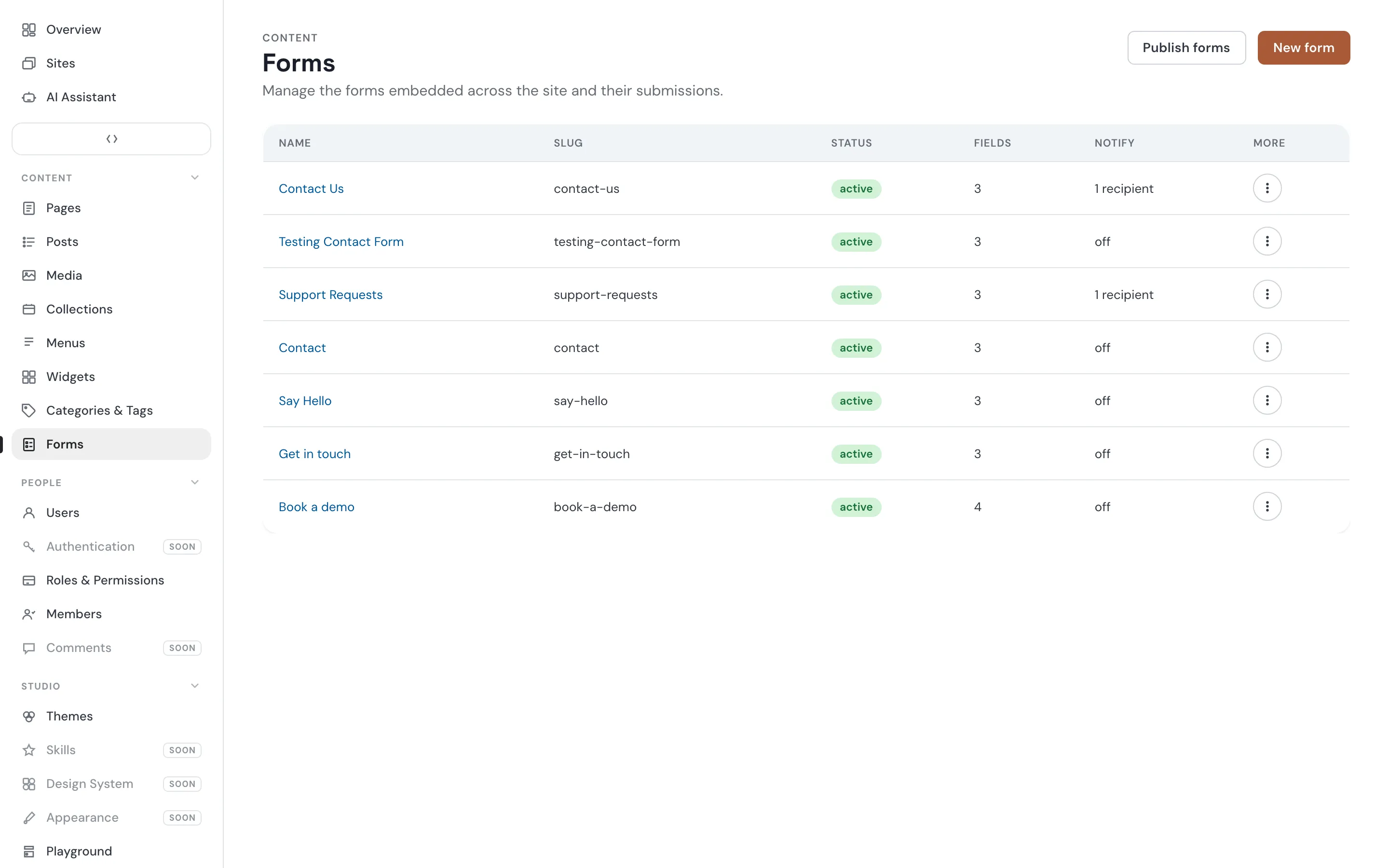 Admin — Forms