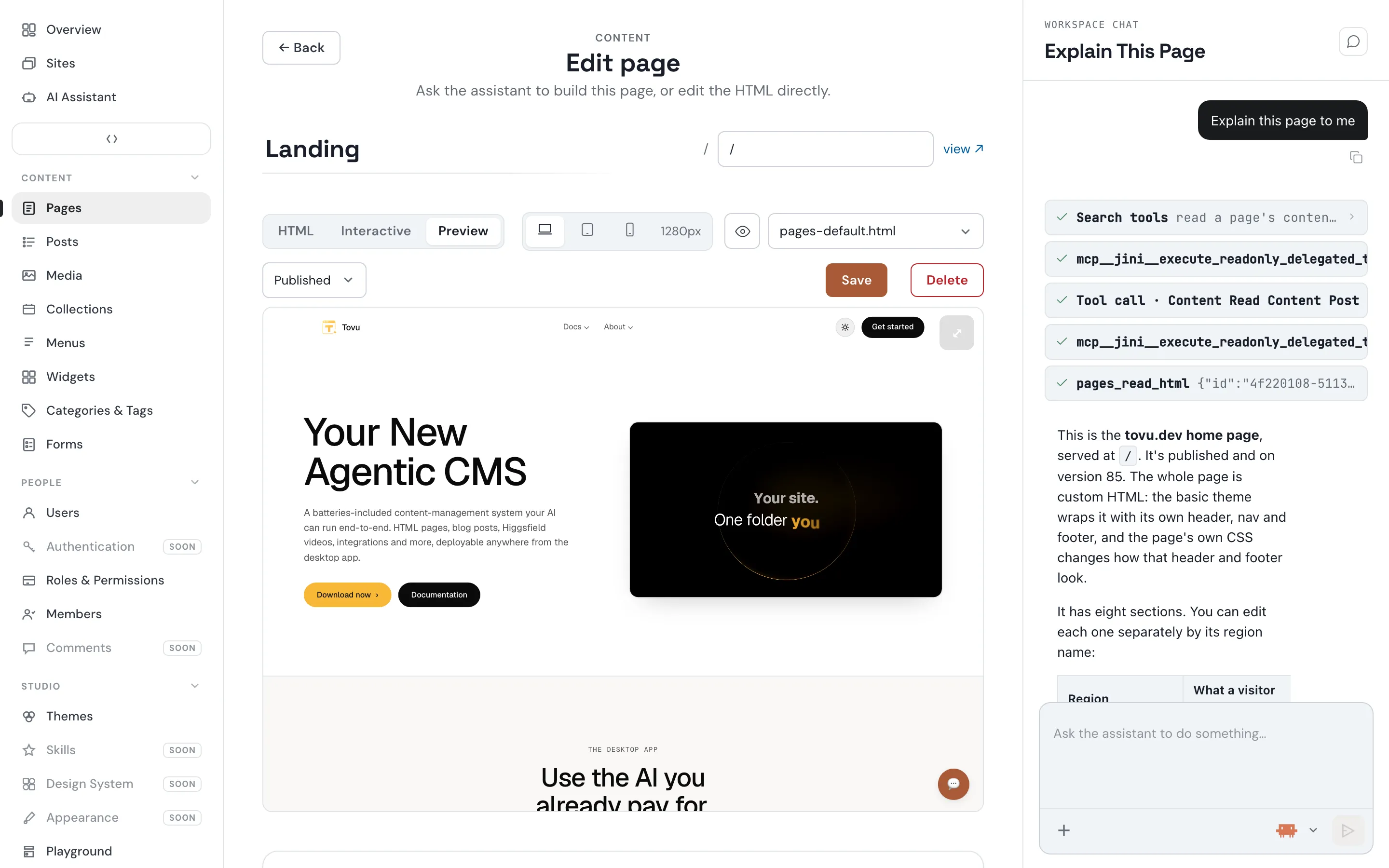 Admin — Page editor with assistant