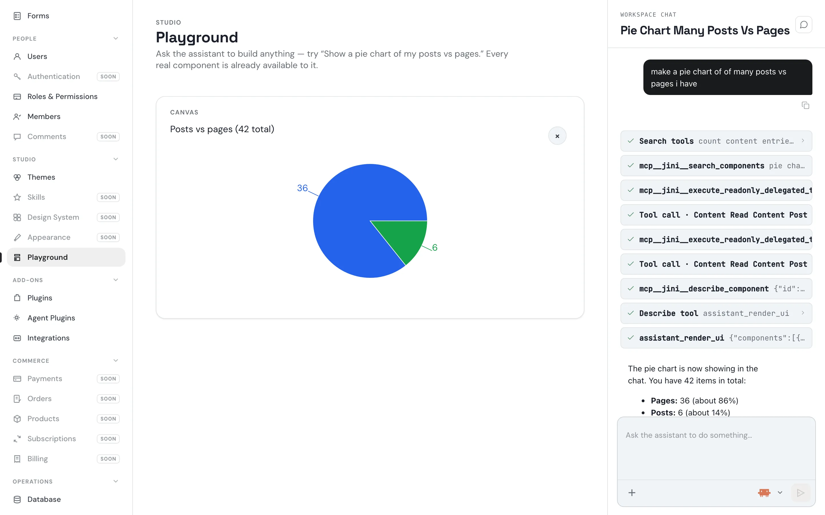 Admin — Playground chart with assistant