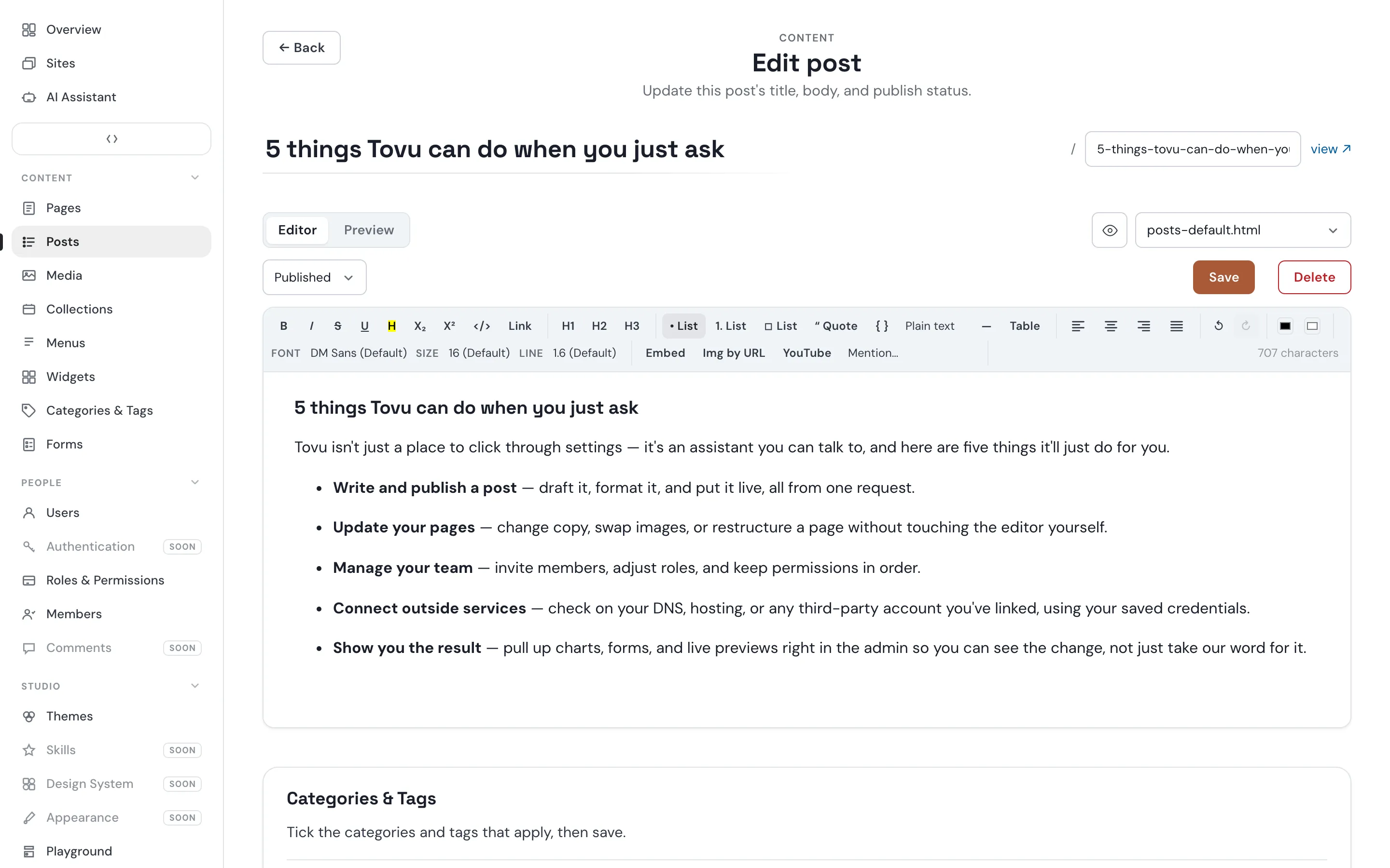 Admin — Post editor