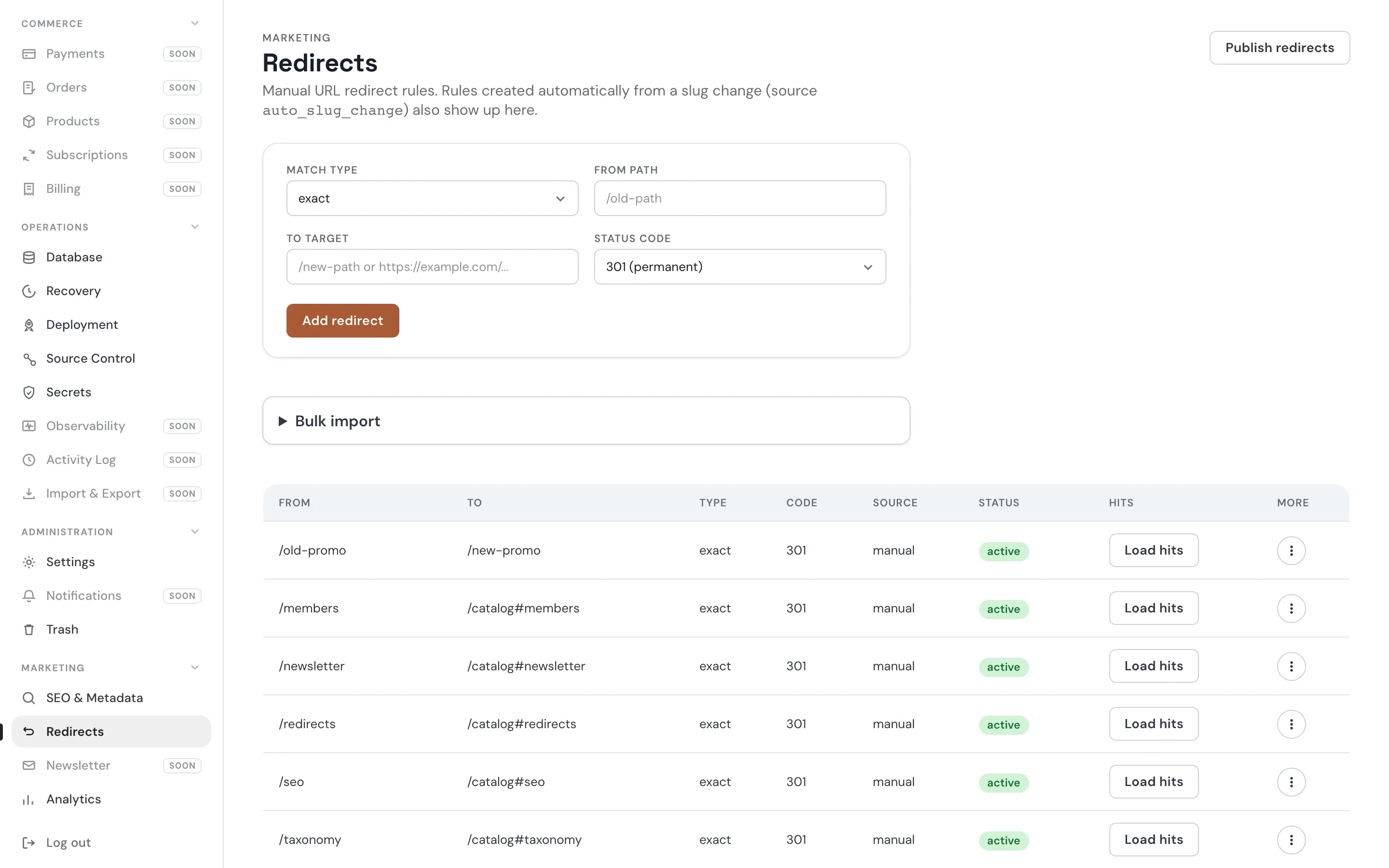 Admin — Redirects