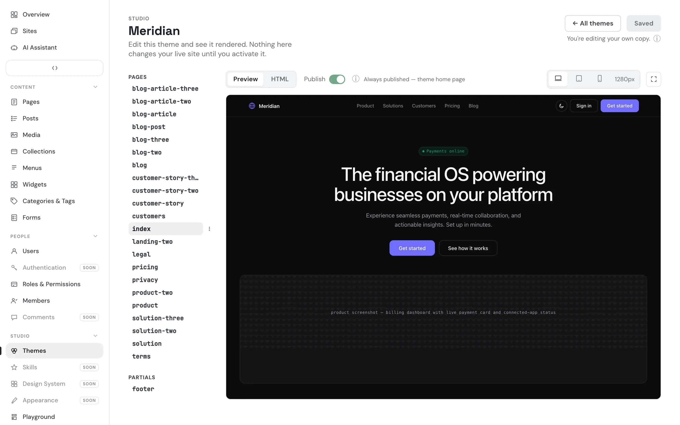 Admin — Static theme (Meridian)